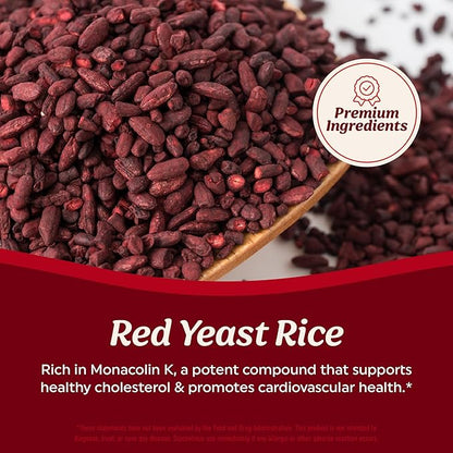 Red Yeast Rice with CoQ10 + Omega 3 for Healthy Cholesterol Support | 1200mg | Heart Health Support | Red Yeast Rice 1200 mg. Capsules | Non-GMO, Gluten-Free | Heart Health Supplements | 90 Ct