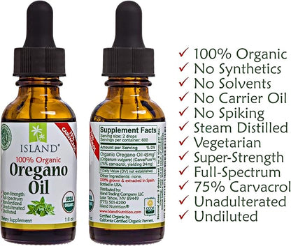Oregano Oil Organic Liquid Drops - 100% Pure & Undiluted - USDA-Certified Organic (1 oz) 75% Carvacrol - Grown in Spain - Immune Support Supplement with Oil of Oregano.