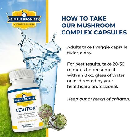 Simple Promise Levitox - Liver Detox Supplement with Milk Thistle, Dandelion Root and Artichoke Extract - Supports Liver Health, Metabolism and Digestion - 60 Capsules