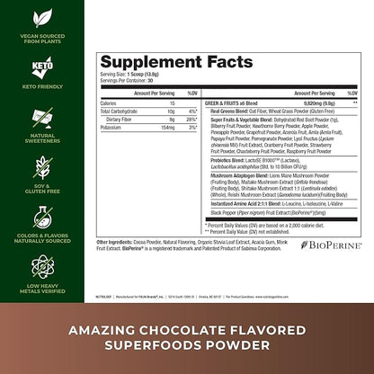 Nutrology Greens & Fruits Powder-Naturally Sourced Superfood, Chocolate (30 Servings) Zen Natural Magnesium Supplement (30 Servings)