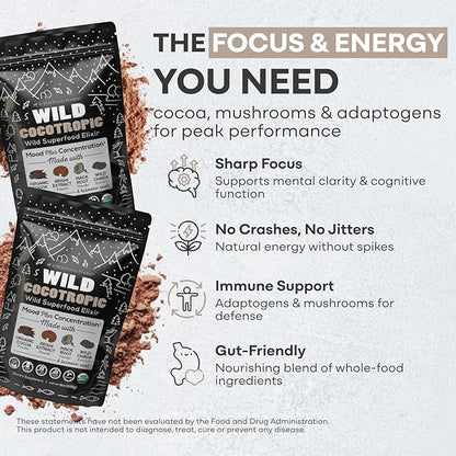 Organic Cocotropic Superfood Mushroom Hot Chocolate Mix, 8 oz | Non-GMO, Vegan, Gluten Free, Reishi Mushrooms, Chaga
