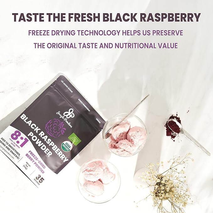 Wild Bilberry Extract for Eyes USDA Organic 3.4oz Bottle, Black Red Raspberry Powders Bundle 5 Ounce Bag, Freeze Dried Raspberries for Baking Smoothies Dehydrated Fruit