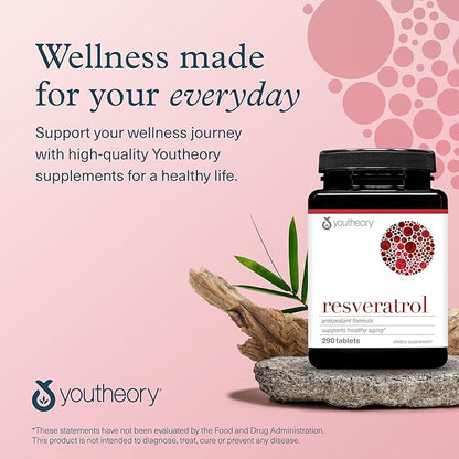 Youtheory Resveratrol Advanced Antioxidant Formula - Premium Antioxidant Supplement with Super-Fruit Blend - Contains ResVida - Dairy, Soy & Gluten Free - 290 Tablets
