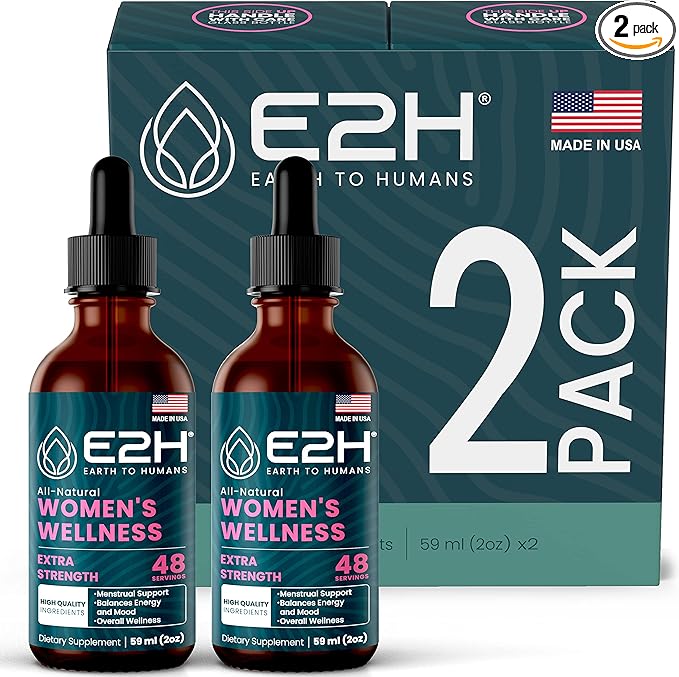 E2H All Natural Women's Wellness, Hormone Balance and PMS Relief with Black Cohosh, Dong Quai and Licorice Root for Hot Flash Relief (2 Bottles)