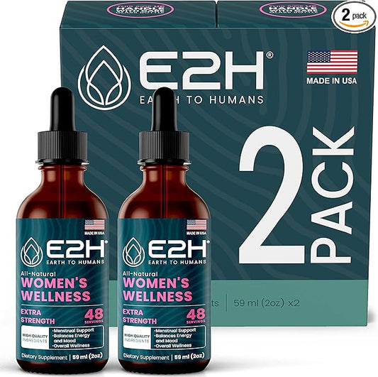 E2H All Natural Women's Wellness, Hormone Balance and PMS Relief with Black Cohosh, Dong Quai and Licorice Root for Hot Flash Relief (2 Bottles)