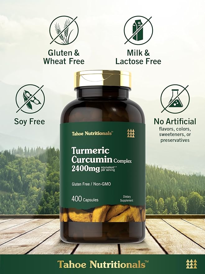 Tahoe Nutritionals Turmeric Curcumin Supplement | 2400mg | 400 Capsules | Extract Complex | Non-GMO, Gluten Free