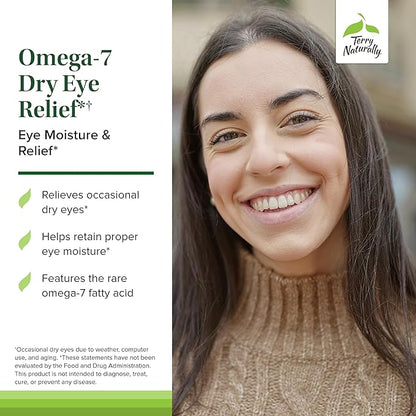 Terry Naturally Omega-7 Dry Eye Relief - Eye Health Supplement with Buckthorn Seed Oil - Dietary Supplement to Aid Dry Eye Relief - 60 Softgels