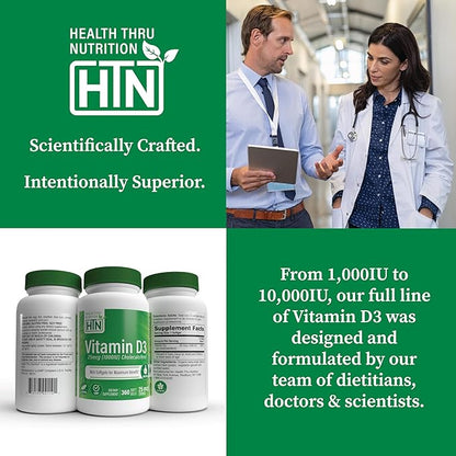 Health Thru Nutrition Vitamin D3 5,000iu 360 Mini Softgels for Maximum Benefit Year Supply | 125mcg Cholecalciferol | 3rd Party Tested | Non-GMO USP Grade in Organic EVOO | Immune Health Support