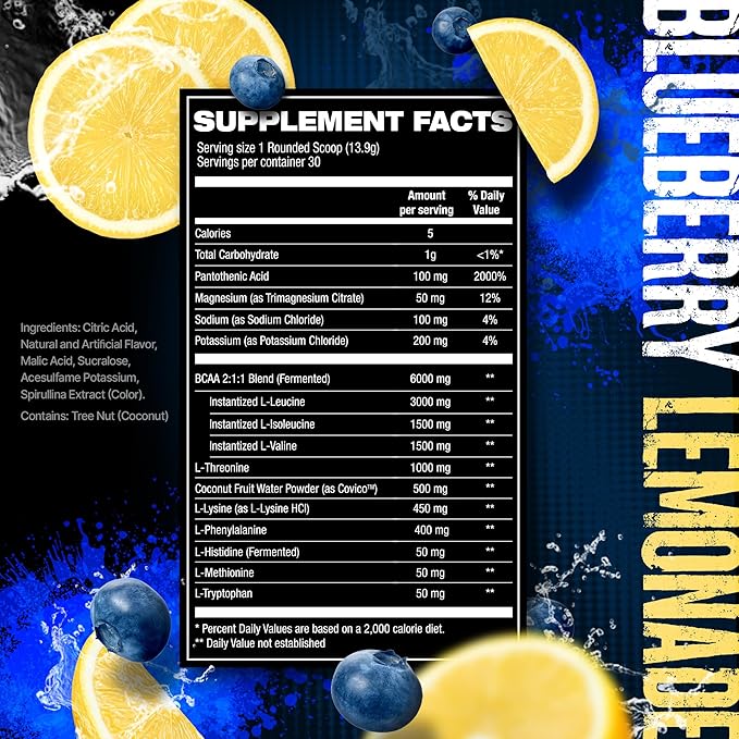 HOSSTILE SILO[9] Essential Amino Acids, EAA & BCAA Powder, Electrolyte Hydration Support, Enhance Muscle Recovery, Build Lean Muscle, Pre or Post Workout Drink, Blueberry Lemonade, 30 Servings