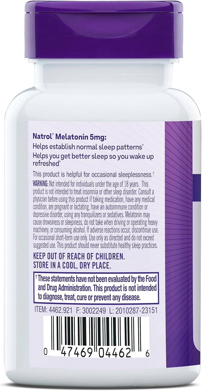 Natrol Melatonin 5 mg, Dietary Supplement for Restful Sleep, Sleep Supplements for Adults, 60 Melatonin Tablets, 60 Day Supply