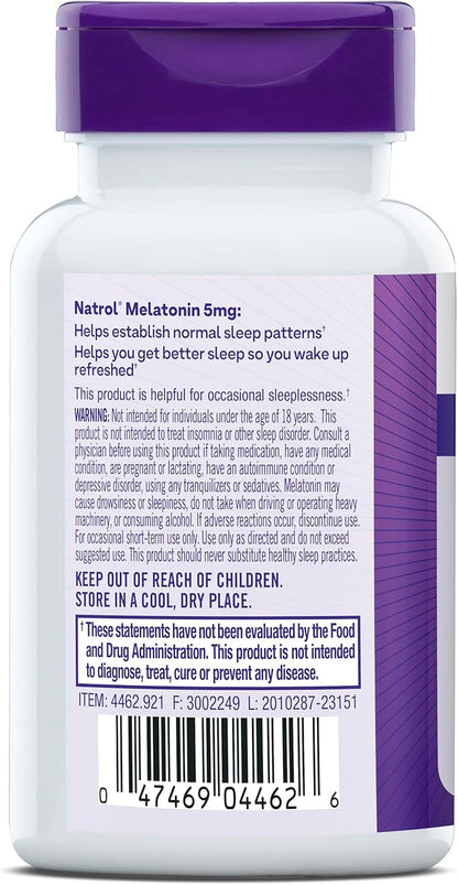 Natrol Melatonin 5 mg, Dietary Supplement for Restful Sleep, Sleep Supplements for Adults, 60 Melatonin Tablets, 60 Day Supply