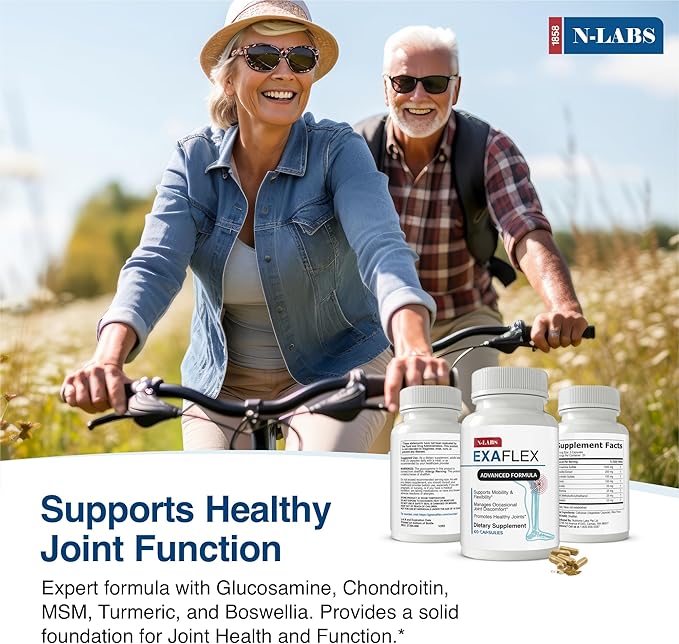 N-Labs ExaFlex Glucosamine Chondroitin MSM, Bromelain Capsules - Joint Supplements for Men and Women with Boswellia Extract, Turmeric and Quercetin - Supports Joint Health - Made in USA - 60 Capsules
