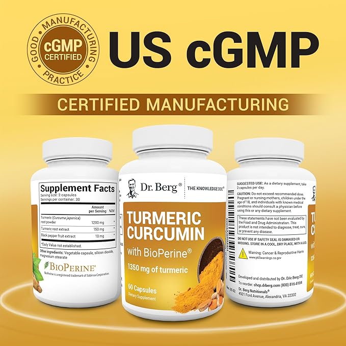 Dr. Berg (Only 2 Per Day) Turmeric Supplement with Black Pepper (BioPerine) - 1350 mg Turmeric Curcumin Supplement with 95% Curcuminoids – Turmeric Curcumin with Black Pepper – 60 Turmeric Capsules