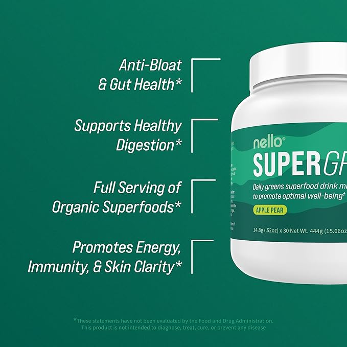 Supergreens - Premium Superfood Greens Drink Mix with Chlorella, Moringa, Spinach, & Broccoli + Digestive Enzymes - Nutrient-Packed Greens Powder Superfood for Wellness(30 SRV)