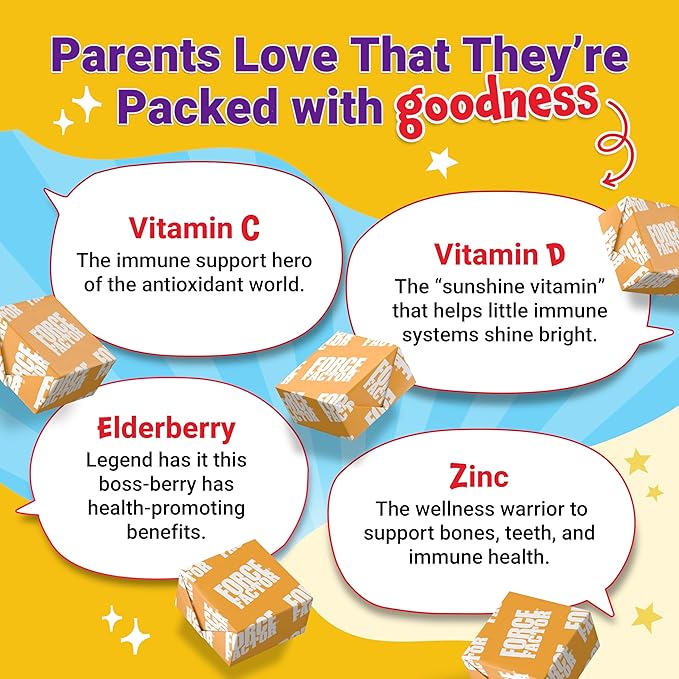 FORCE FACTOR Kids Immune Health Super Chews, Kids Immune Support Supplement with Vitamin D for Kids, Elderberry, Vitamin C, & Zinc, 2-Month Supply, Non-GMO, Apple Berry Flavor, 60 Soft Chews
