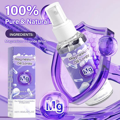 Magnesium Oil Spray, 100% Organic Magnesium Spray, Natural Ingredient & Fast Absorbent, Natural Magnesium Chloride Oil for Feet & Body, Nourish Skin, Promote Sleep