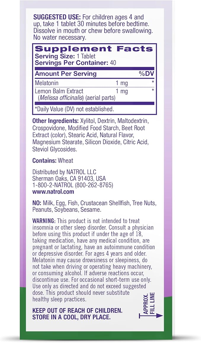 Natrol Kids Fast Dissolve Melatonin 1 mg, Dietary Supplement for Restful Sleep, Sleep Tablets for Kids, 40 Strawberry-Flavored Melatonin Tablets, 40 Day Supply