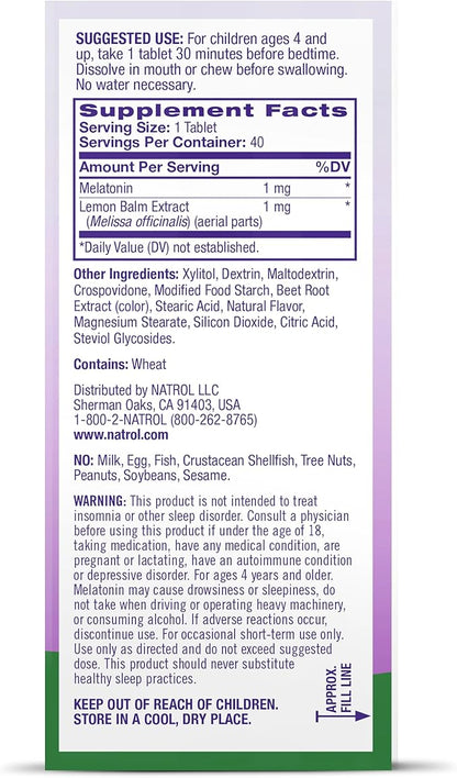 Natrol Kids Fast Dissolve Melatonin 1 mg, Dietary Supplement for Restful Sleep, Sleep Tablets for Kids, 40 Strawberry-Flavored Melatonin Tablets, 40 Day Supply