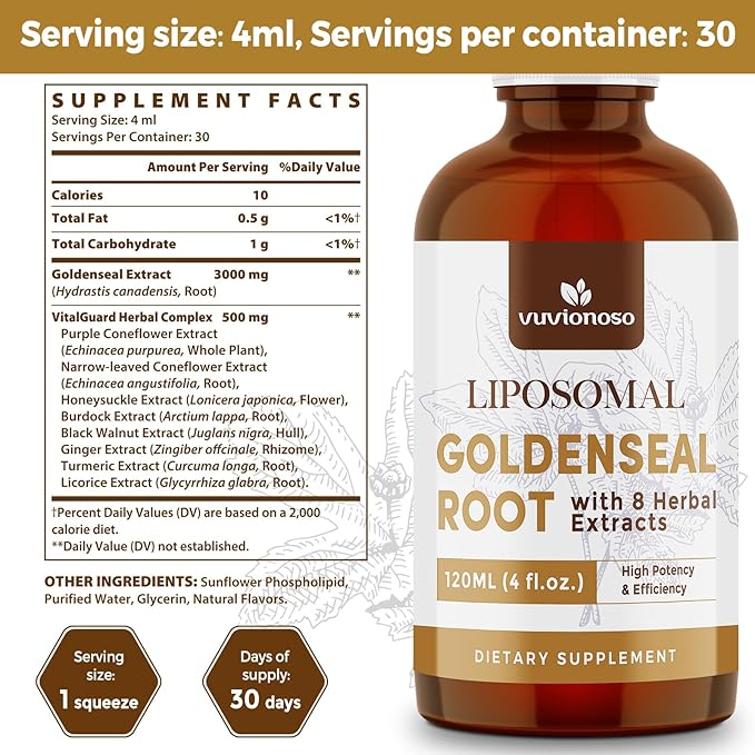 Goldenseal Root Extract 3000mg for Immune and Respiratory Wellness - Fast Absorbing | Sugar-Free | Vegan | 4 Fl Oz