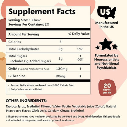 PYM Berry Mood Chews Support for Stress, Worry & Overwhelm, 20 Count | 130mg GABA, 90mg L-Theanine | Vegan, Non-GMO, Gluten-Free, No Added Sugar | All-Natural Mood Balance Supplement Made in USA