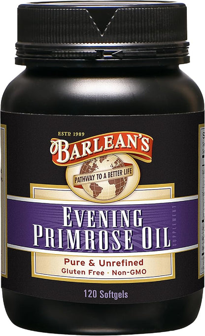 Barlean's Evening Primrose Oil Capsules, GLA Supplement for Men and Women, Healthy Skin, Immune Support and Bone Strength 1300mg Softgels, 120 Count