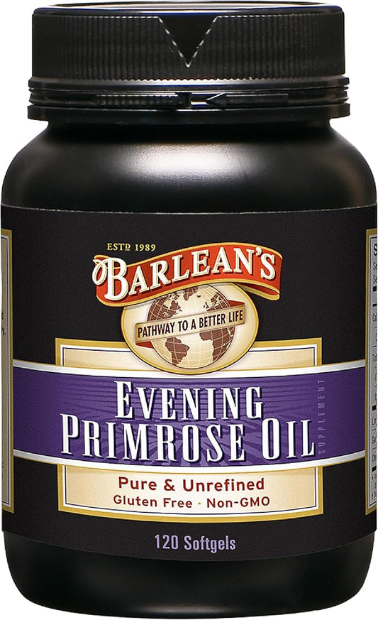 Barlean's Evening Primrose Oil Capsules, GLA Supplement for Men and Women, Healthy Skin, Immune Support and Bone Strength 1300mg Softgels, 120 Count