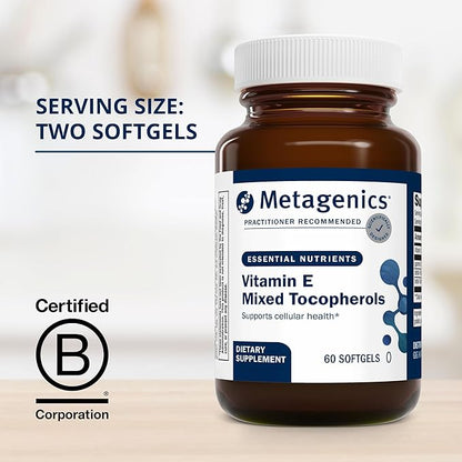 Metagenics Vitamin E Mixed Tocopherols - Antioxidants Supplement* - with Gamma-, Delta- & Beta-Tocopherols - Gluten-Free - 60 Softgels