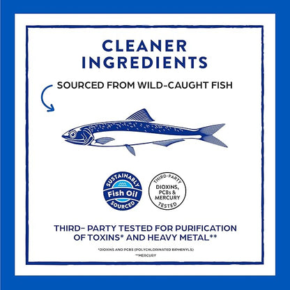 Orgain Fish Oil Omega 3 Supplement 1240mg, EPA & DHA 1130mg, Supports Joint, Eye, Brain & Heart Health, No Mercury or Toxins, Sustainably Sourced from Wild-Caught Fish - 90 Softgels, 45 Day Supply