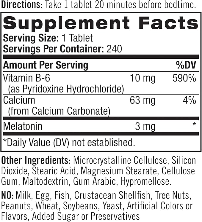 Natrol Melatonin Tablets, Helps You Fall Asleep Faster, Stay Asleep Longer, Faster Absorption, Vegetarian, 3mg, 240 Count (Pack of 2)