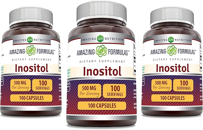 Amazing Formulas Inositol 500 Mg Per Serving | 100 Capsules Supplement | Non-GMO | Gluten Free | Made in USA | Pack of 3