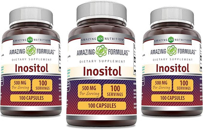 Amazing Formulas Inositol 500 Mg Per Serving | 100 Capsules Supplement | Non-GMO | Gluten Free | Made in USA | Pack of 3