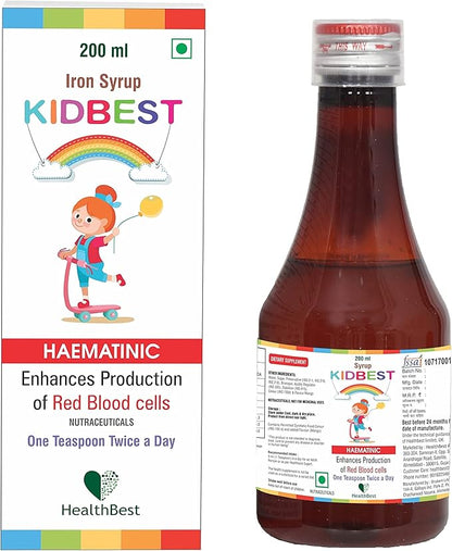 Kidbest Iron (Haematinic) Syrup, Zinc, Folic Acid, 200 ML