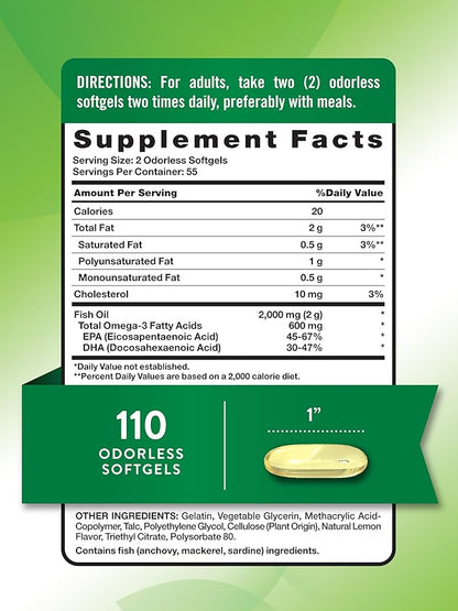 Nature's Truth Fish Oil 2000mg | 110 Softgels | Omega-3 | Lemon Flavor | Non-GMO & Gluten Free Supplement