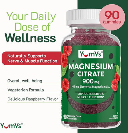 YUM-V'S Magnesium Citrate Gummies - 900mg Magnesium (102mg of Elemental Magnesium) - Highly Absorbable Supports Nerve, Enzyme & Muscle Function for Adults - 90 Count (Pack of 2)