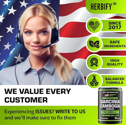 HERBIFY Garcinia Cambogia Wellness Support Supplement for Women & Men - Herbal Extract with Antioxidant Properties - Energy Booster for Daily Vitality and Digestive Support - 60 Count