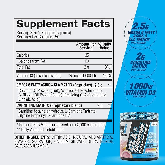BPI Sports CLA + Carnitine – Conjugated Linoleic Acid – Performance, Lean Muscle – Caffeine Free – for Men & Women – Pink Lemonade – 50 Servings – 12.34 Oz. (Packaging May Vary)