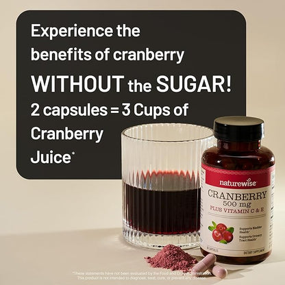 NatureWise Cranberry Pills for Women - Extract Equal to 12,500mg* Cranberry Supplement + Vitamin C & E - Cleansing Urinary Tract & Bladder - Vegan, Non-GMO, Sugar-Free - 360 Capsules[6-Month Supply]