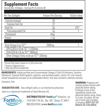Super Omega-3 Max Fish Oil | 2400 mg Omega 3 | High Potency with EPA and DHA | Lemon Flavor 30 Servings