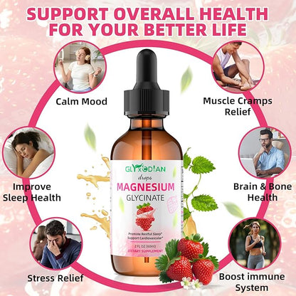 Magnesium Glycinate Drops, Magnesium Complex Supplement Liquid with L-Theanine Ashwagandha Supports Muscle, Energy, Memory, Sleep, Mood, Bone, Health Vegan, Non-GMO (2 Fl Oz, Berry Flavor)