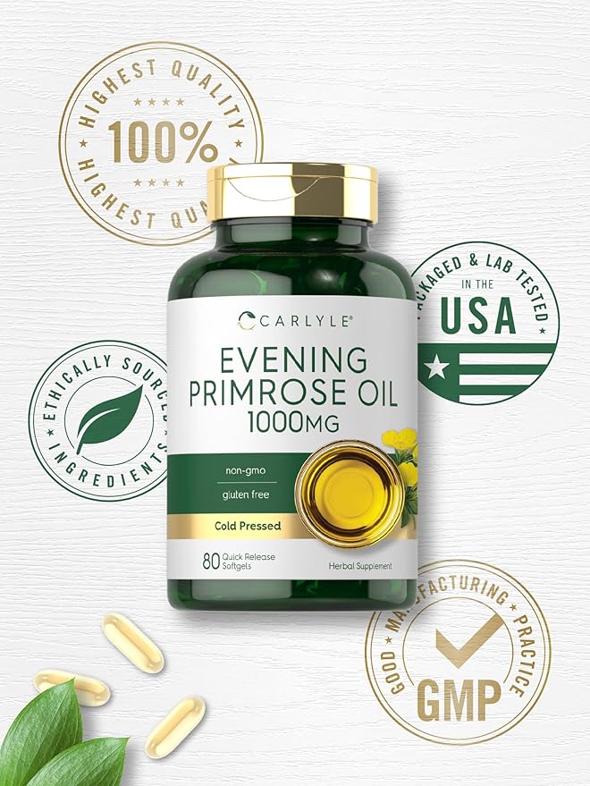 Carlyle Evening Primrose Oil Capsules 1000mg | 80 Softgels | Cold Pressed Supplement | Non-GMO & Gluten Free