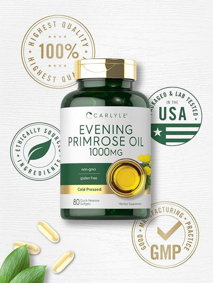 Carlyle Evening Primrose Oil Capsules 1000mg | 80 Softgels | Cold Pressed Supplement | Non-GMO & Gluten Free