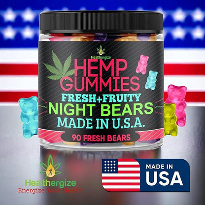 Hemp Gummies for Sleep-High Potency Calm Relaxation Night-Time, Peace and Relaxation, Fruity Gummy Bear Edibles, Good Mood, Restful Bedtime-Natural Hemp Oil Omega-Made in USA