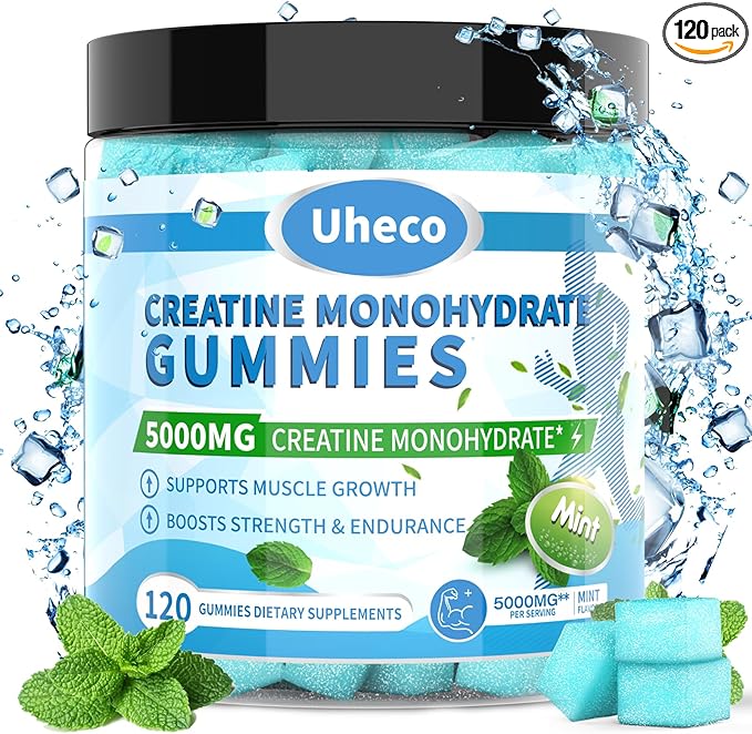 Mint Flavor Creatine Monohydrate Gummies for Men & Women,Contains L-Taurine + Vitamin B12, Betaine, L-Citrulline for Improve Exercise Endurance, Muscle Strength -120 Count