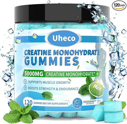 Mint Flavor Creatine Monohydrate Gummies for Men & Women,Contains L-Taurine + Vitamin B12, Betaine, L-Citrulline for Improve Exercise Endurance, Muscle Strength -120 Count