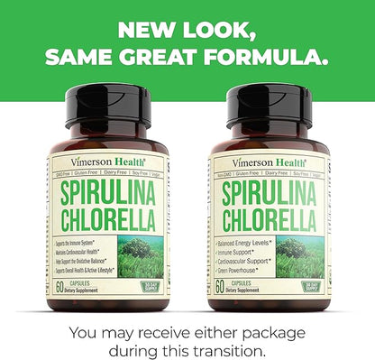 Organic Spirulina and Chlorella Capsules - Spirulina Capsules with Chlorella Powder for Immune, Antioxidant & Energy Support. Nutritious Super Green. Vegan & Non-GMO. Third Party Tested. 60 Caps
