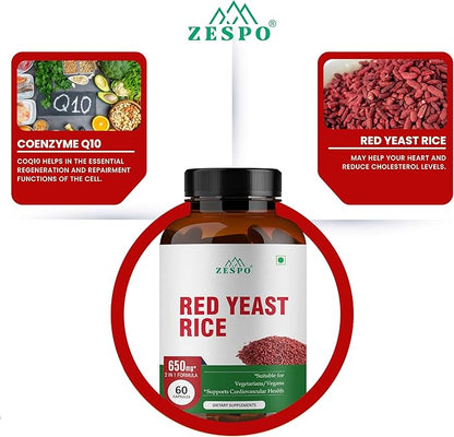 Red Yeast Rice 650mg with CoQ10 – Vegan Formula with Natural Ingredients – No Artificial Additives – 60 Capsules