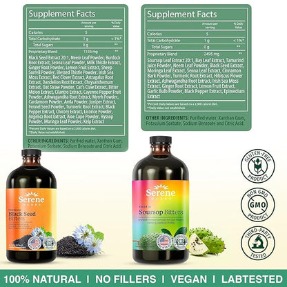 Soursop & Black Seed Bitters Bundle – Organic Herbal Detox for Digestive Support & Immune Health by Serene Herbs – Non-GMO, 32 oz (16 oz Each), 64 Servings