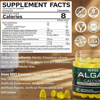 NEVISS Algae Calcium Gummies with Zinc and Magnesium Supplement