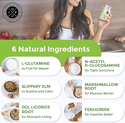 Intestinal Fortitude GLR-6 - Gut Lining Repair Supplement for Gut Health - Leaky Gut Repair with L-Glutamine, Slippery Elm, DGL Licorice Root, Marshmallow Root, Fenugreek - IBS, IBD, GERD - Vegan