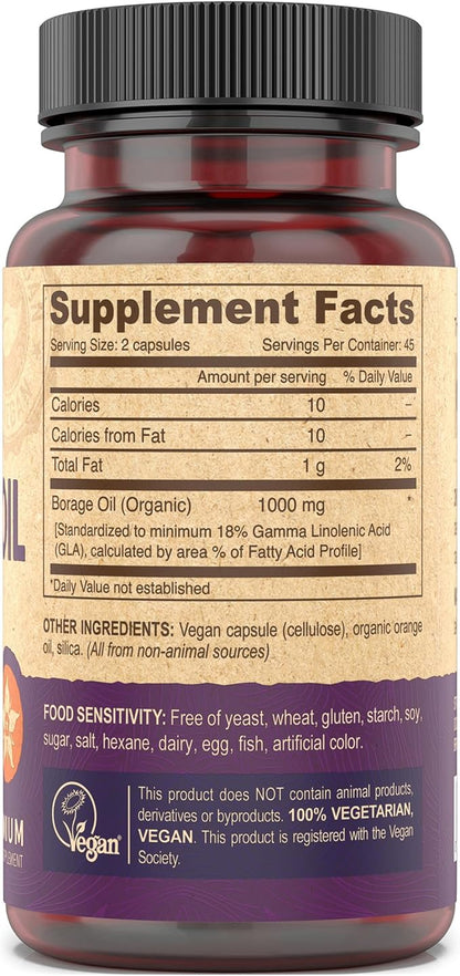 DEVA Vegan Vitamins, Borage Oil 500mg, Source of Omega-6 Fatty Acid GLA (Gamma linolenic Acid), Cold-Pressed & Unrefined, 90 Tablets (Pack of 2)